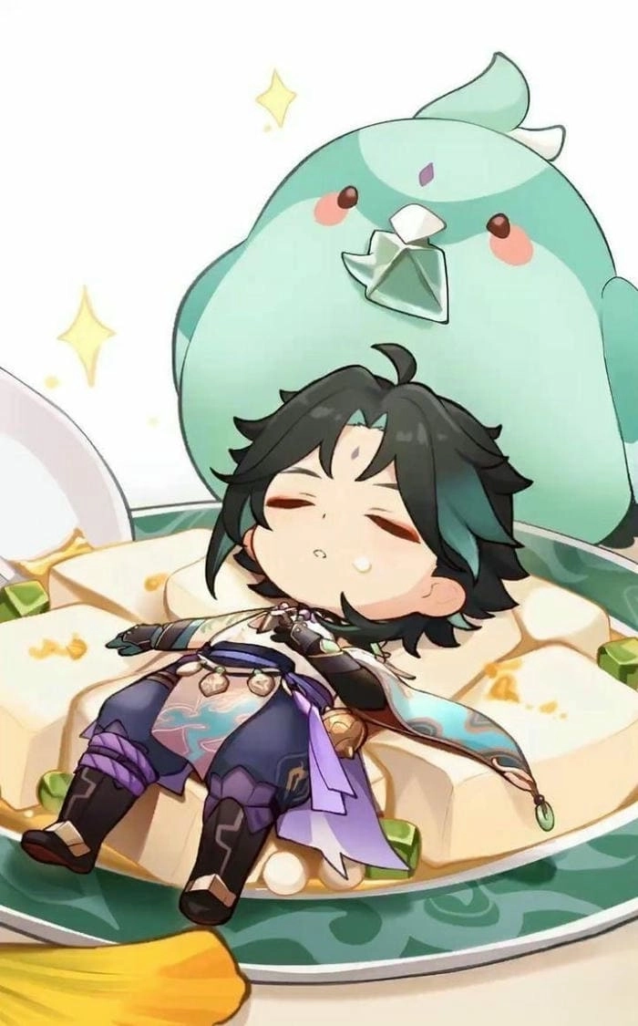Xiao genshin chibi phong cách hoạt hình đáng yêu