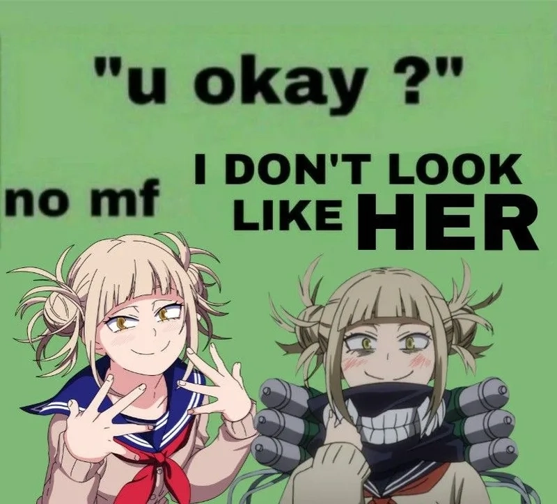 Biểu cảm gương mặt gây bão cộng đồng mạng của Himiko Toga face meme.