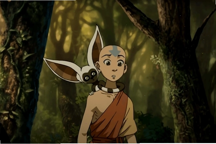 Aang trong Avatar: The Last Airbender cùng sinh vật tai dài trên vai