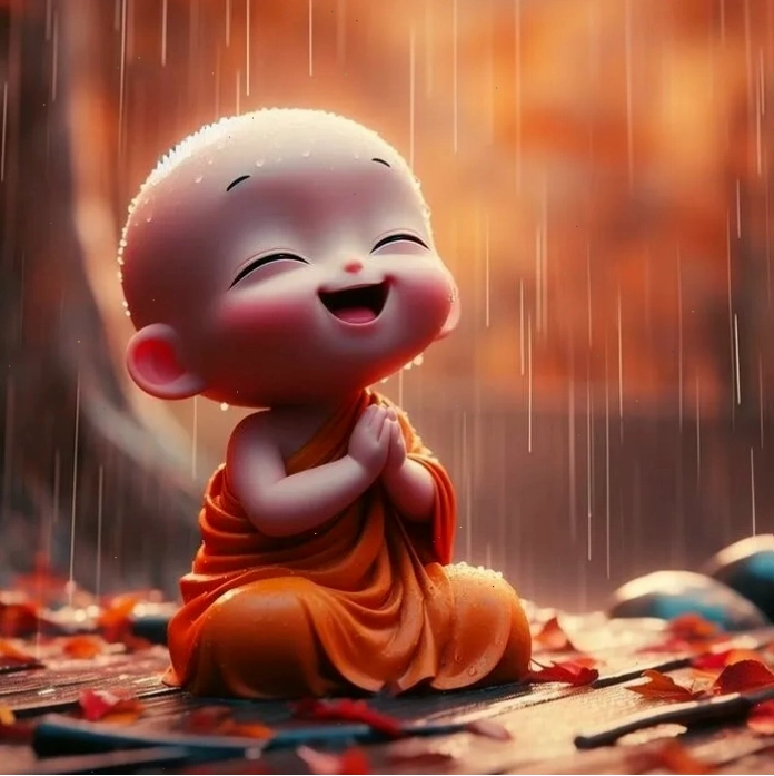 Ảnh chú tiểu với nét mặt bình thản, biểu cảm của sự tĩnh tâm