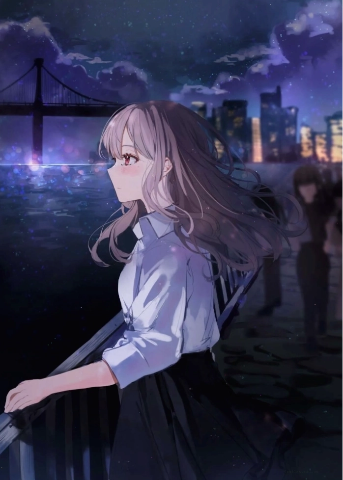 Ảnh cô gái anime buồn nhìn về bầu trời đêm