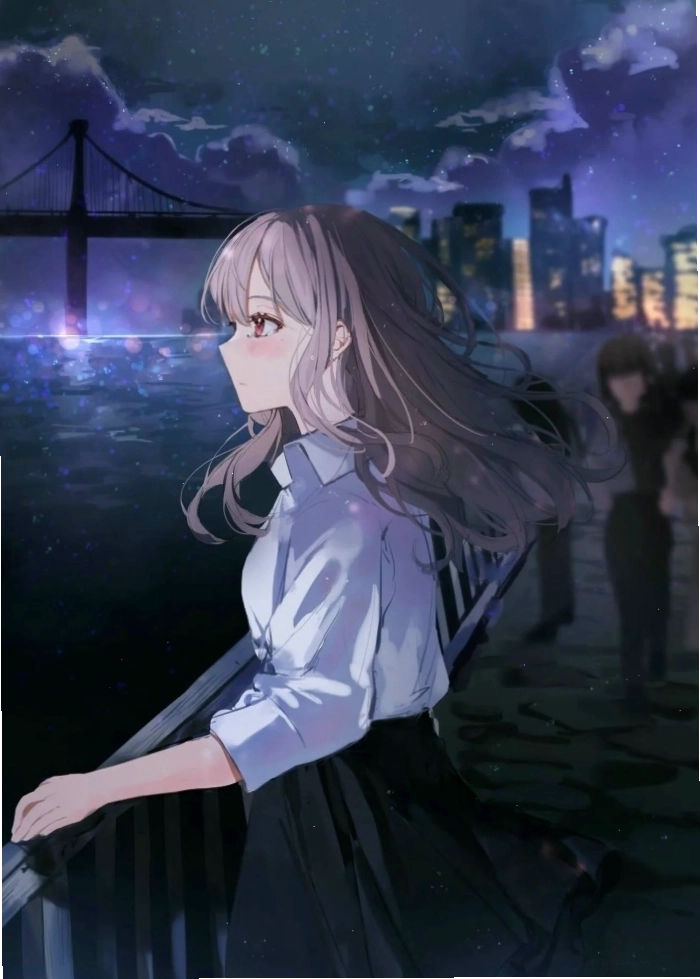 Ảnh gái xinh anime buồn nhìn trời đêm