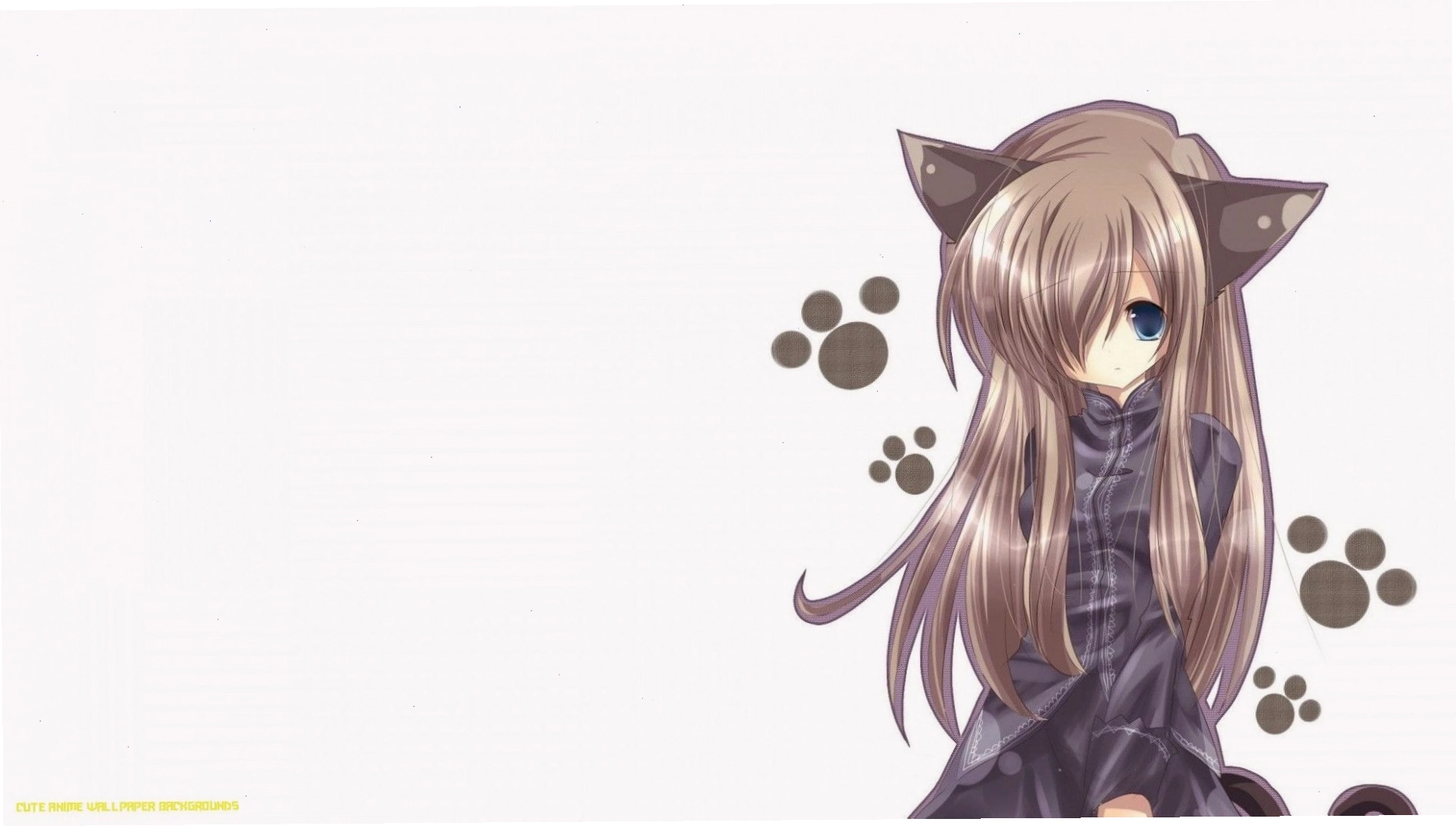 Anime cat girl với đôi tai và đuôi mèo đáng yêu