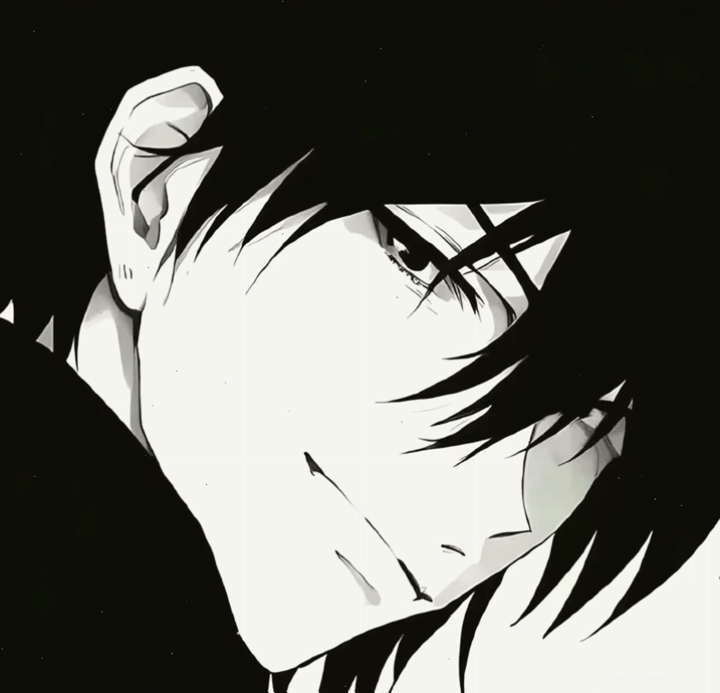 Anime nam với biểu cảm suy tư trong ảnh đen trắng