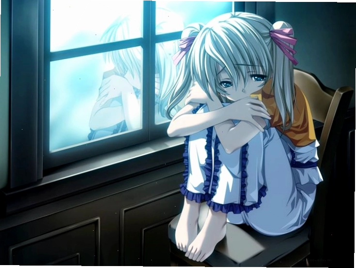 Anime nữ buồn ngồi khóc chất chứa tâm trạng