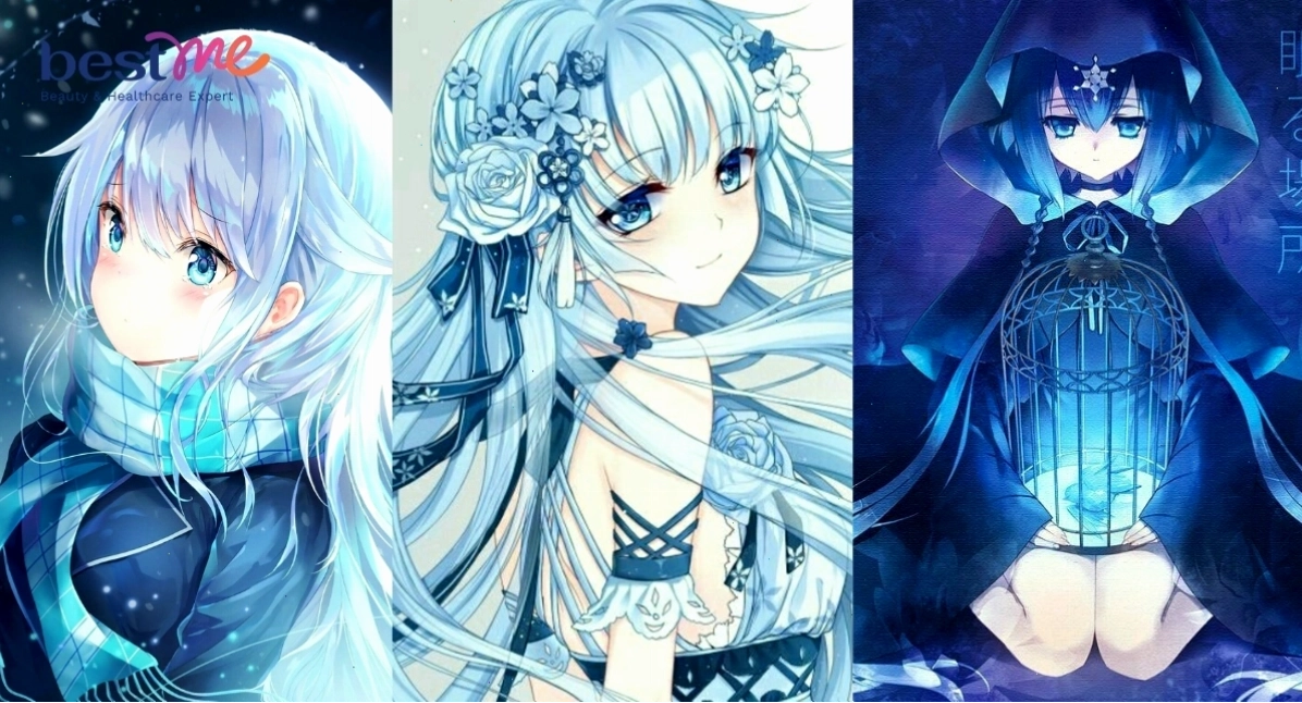 Avatar Chibi cô gái với mái tóc xanh dương ngắn dễ thương