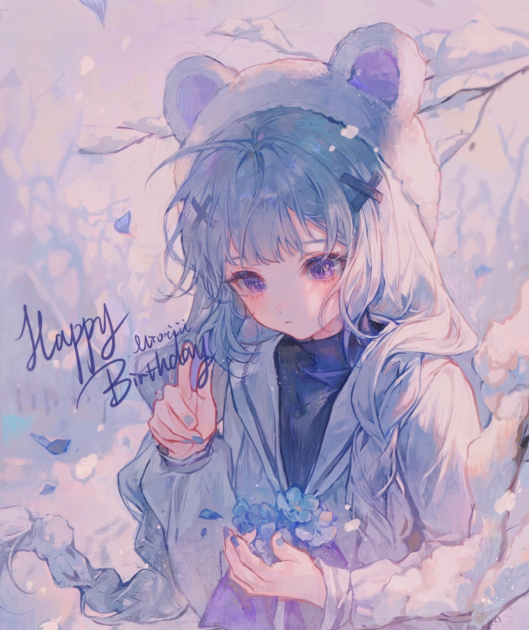 Avatar cô gái anime tóc xanh dương với biểu cảm tinh nghịch
