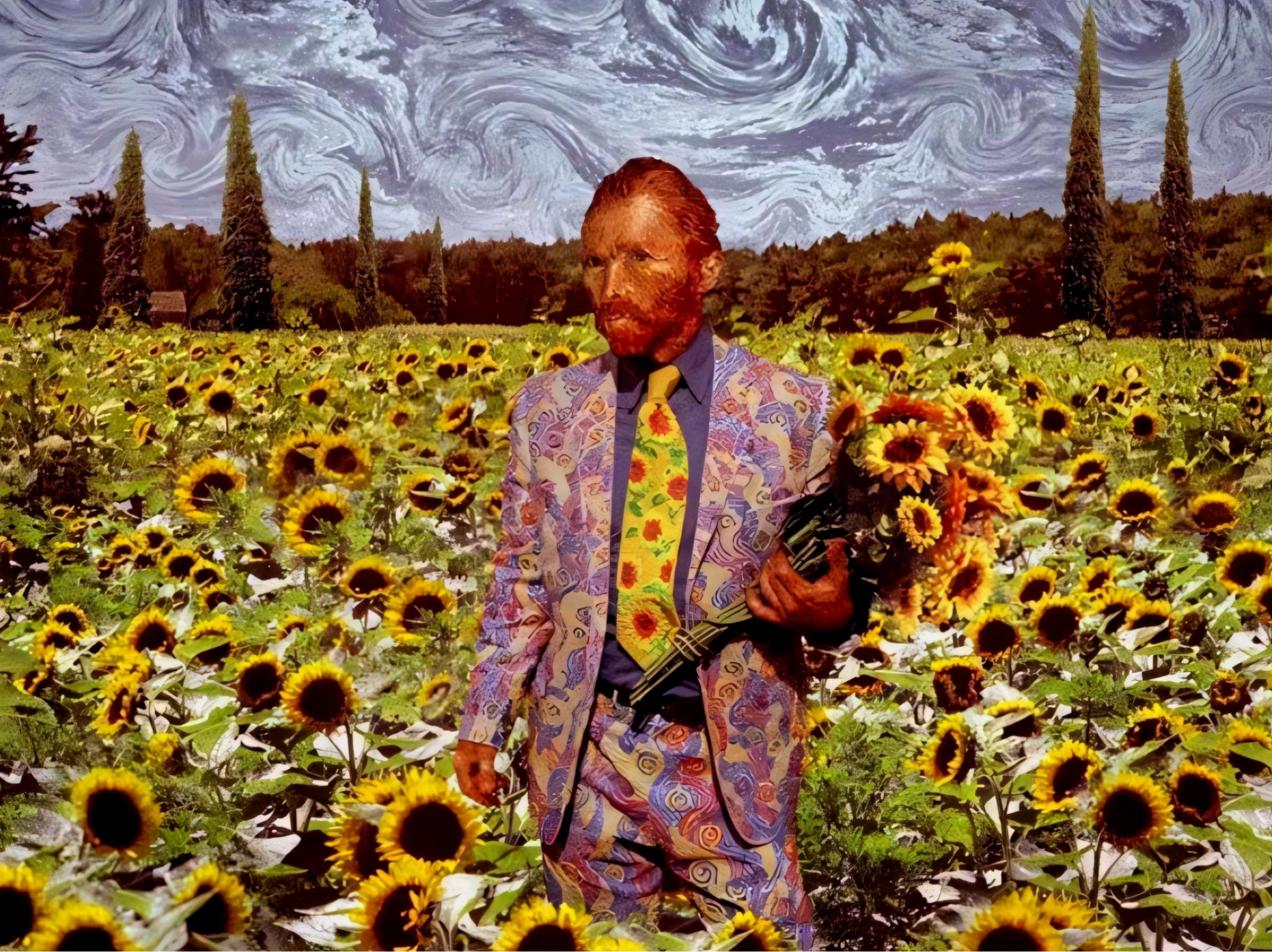 Avatar hoa hướng dương theo phong cách Van Gogh với màu sắc rực rỡ