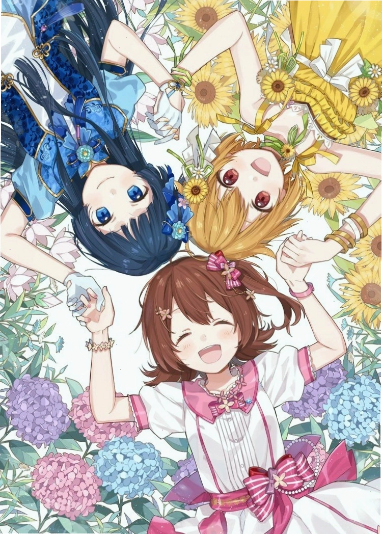 Ba người bạn thân anime đang vui đùa trên bãi biển