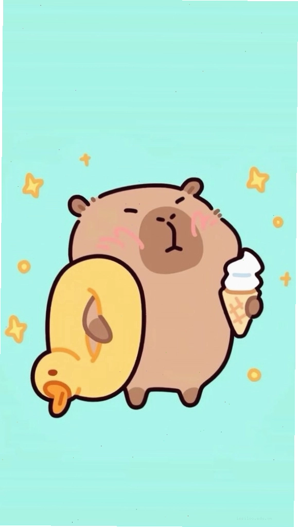 Capybara cõng vịt vàng vô tri trên nền xanh, ảnh avatar cute