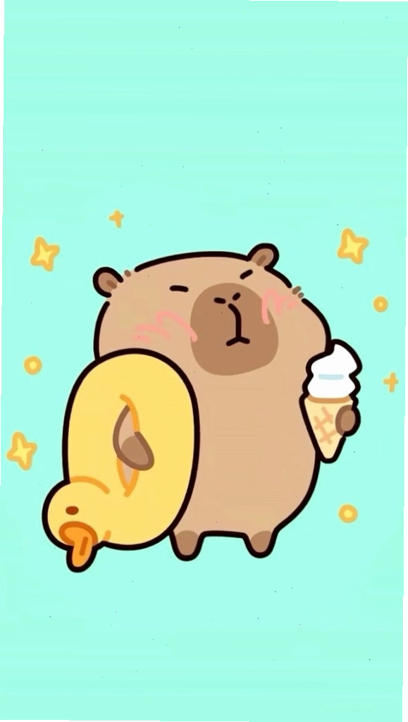 Capybara cõng vịt vàng, vô tri trên nền xanh tạo nên hình ảnh độc đáo