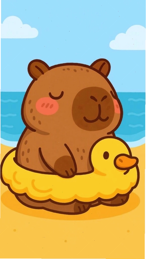 Capybara thư giãn tắm biển trên phao vịt