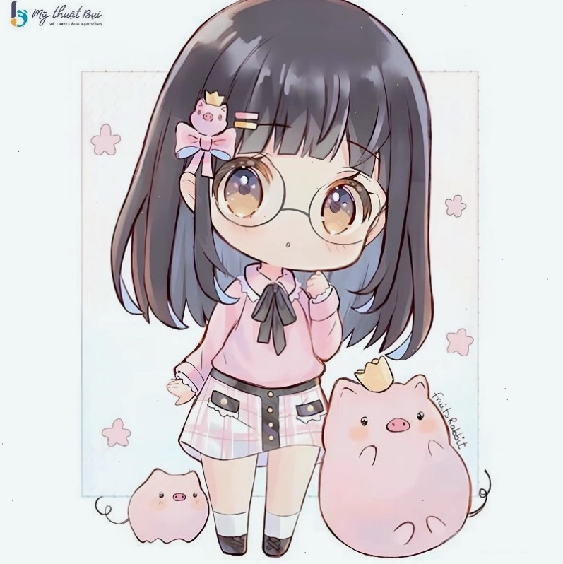 Chàng trai chibi với mái tóc tím và nụ cười nham hiểm