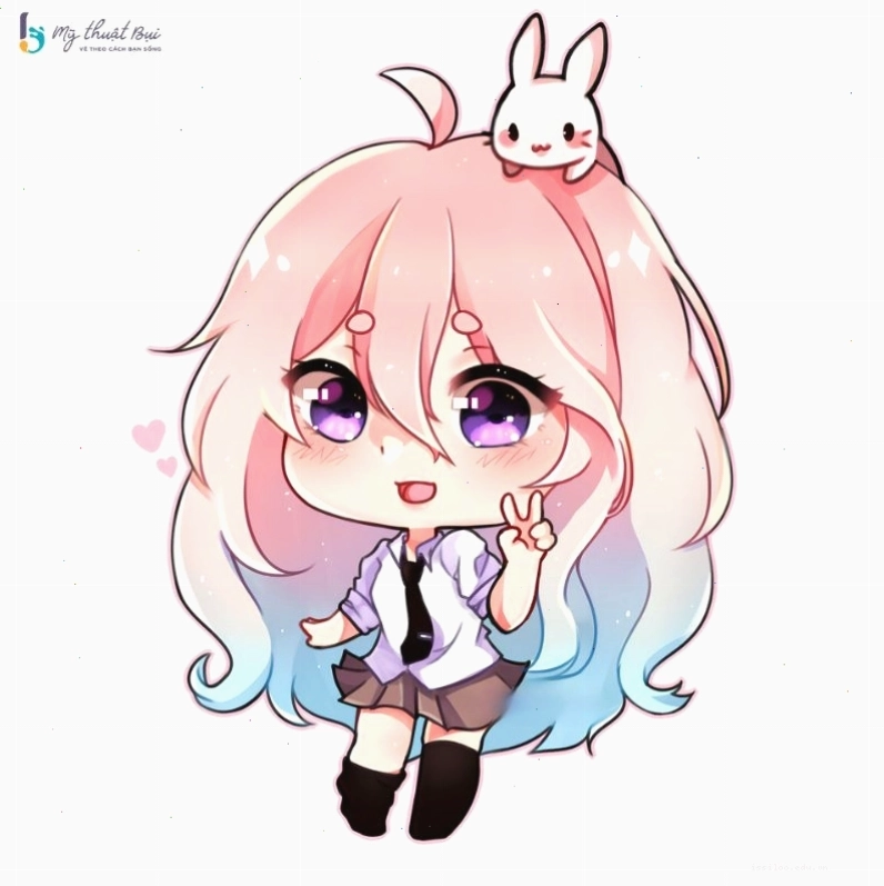 Chibi nữ đang cầm một chú gấu bông