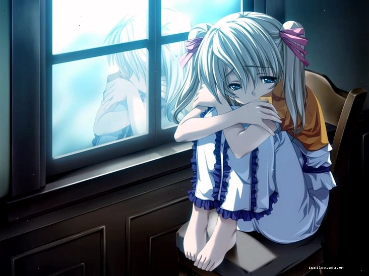 Cô gái anime đang khóc, thể hiện tâm trạng u sầu
