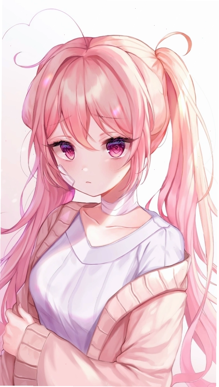 Cô gái anime tóc hồng đen trắng