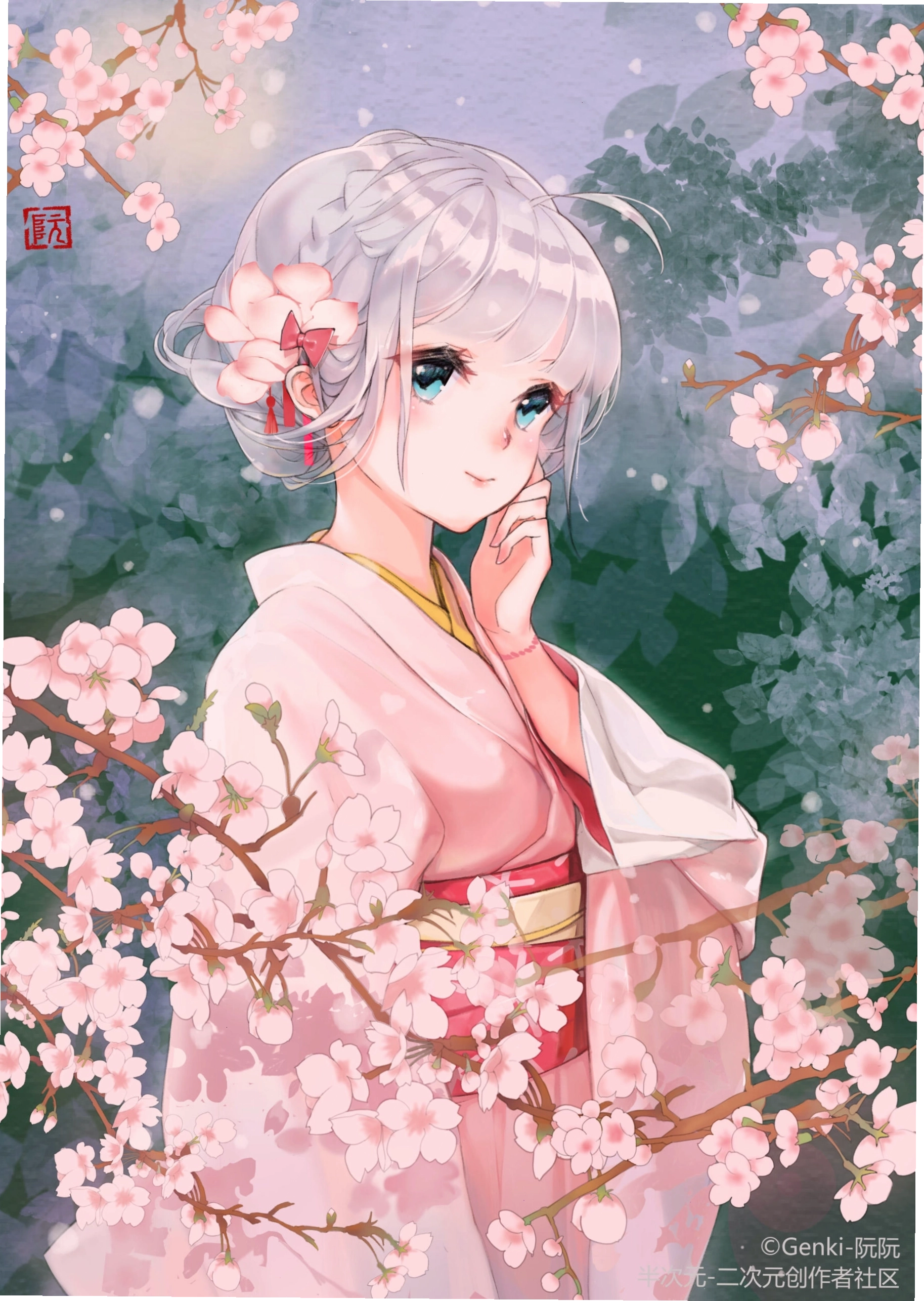 Cô gái anime tóc trắng với biểu cảm ngạc nhiên