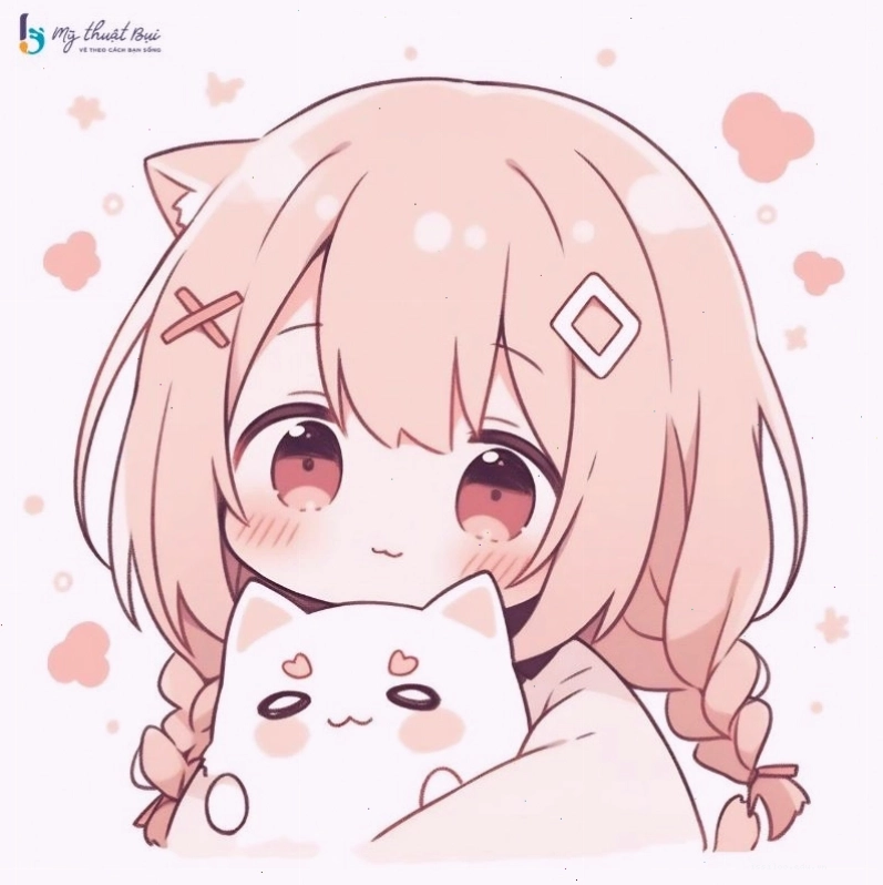 Cô gái chibi với mái tóc dài và trang phục màu xanh mint