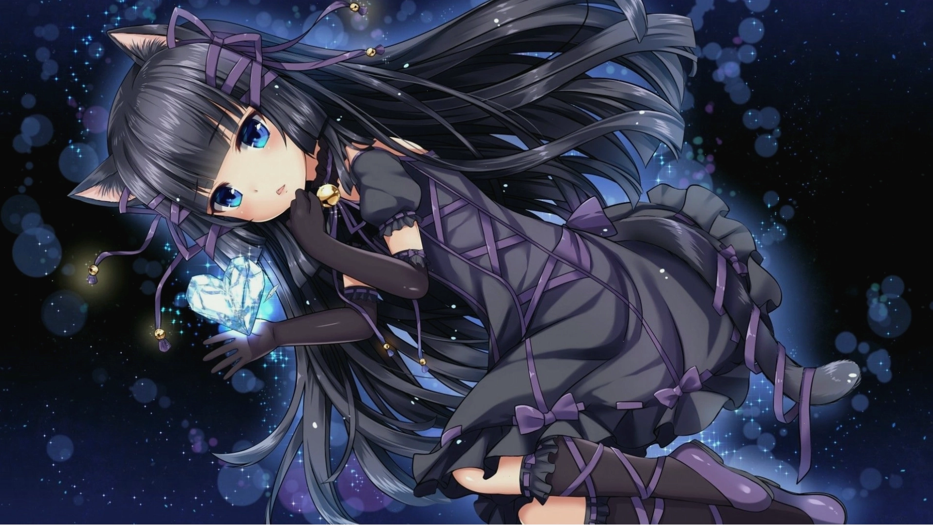 Download 1920x1080 Anime Cat Girl, Lolita, Black Hair, Cute