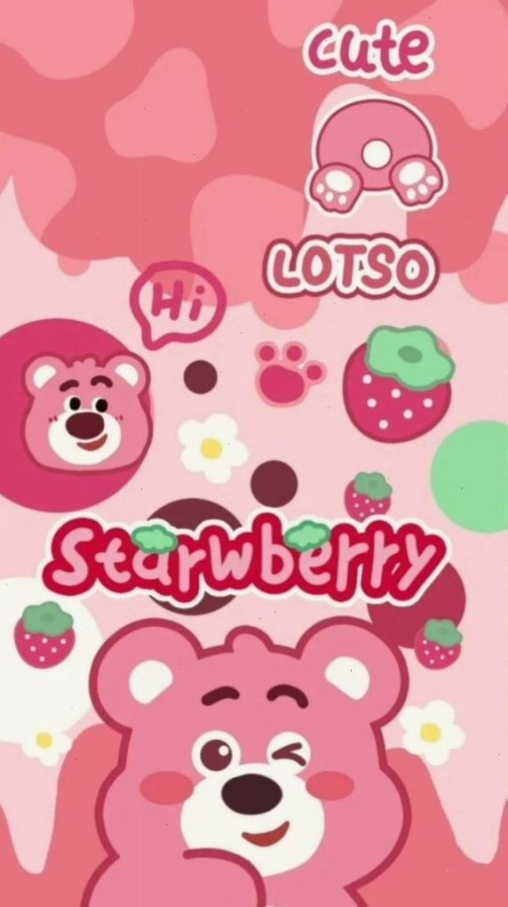 Gấu dâu Lotso trong phong cách sticker hồng, tạo điểm nhấn cho điện thoại