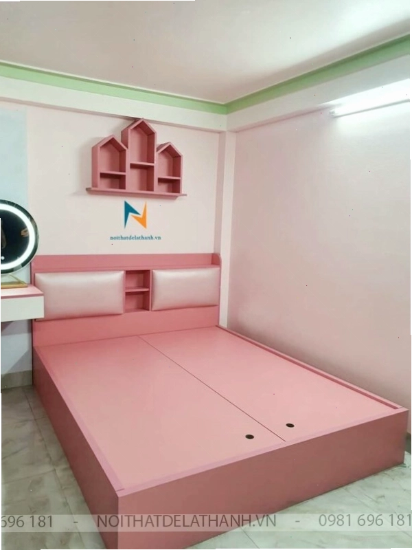 Giường gỗ cho bé gái với thiết kế đơn giản, hiện đại và tiện dụng