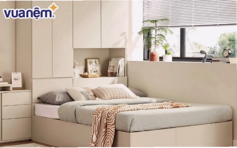 Giường ngủ hiện đại kết hợp liền tủ đồ Shiloh