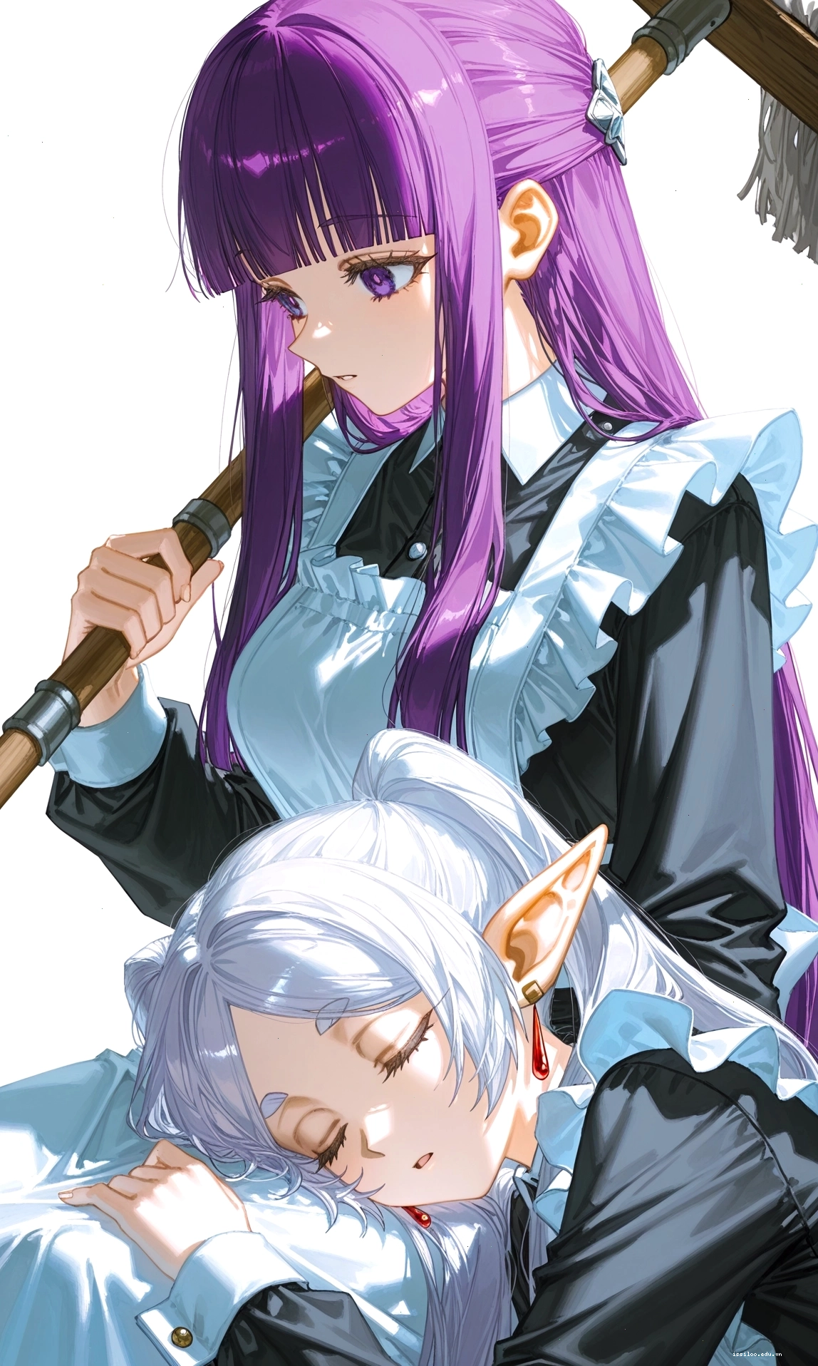 Hai cô gái anime đứng cạnh nhau trong một khung cảnh tươi sáng
