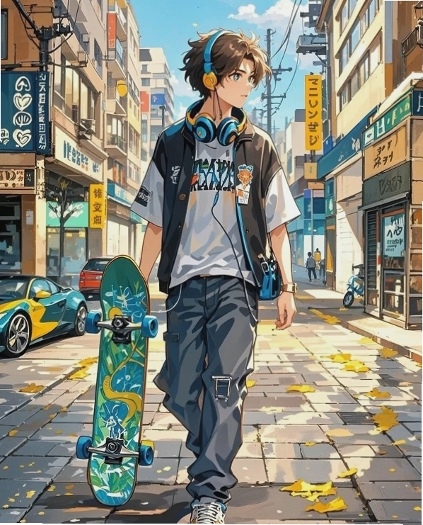 Hình ảnh boy phố ngầu anime với trang phục ấn tượng