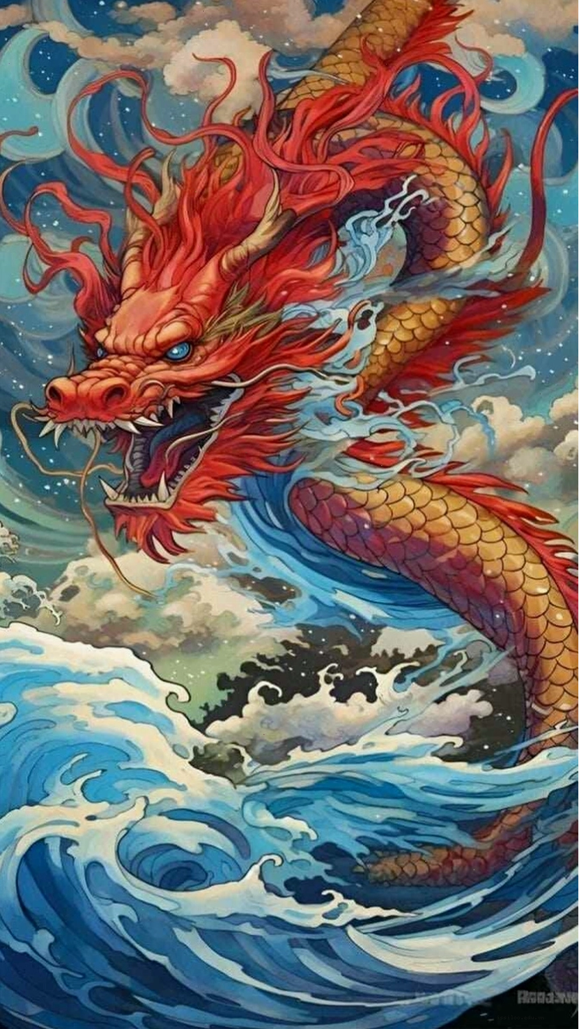 Hình ảnh rồng cuộn mình bên những con sóng dữ dội