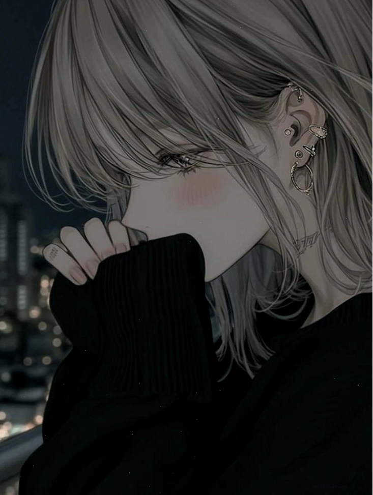 Hình cô gái anime buồn với ánh mắt xa xăm và giọt lệ trên má
