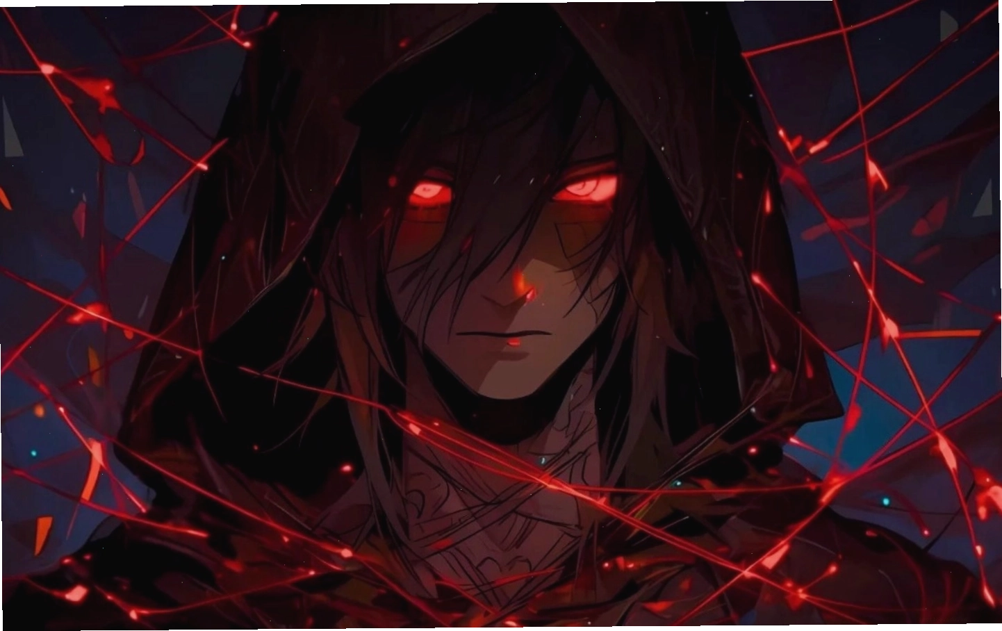 Hình nền anime ma mị với đôi mắt bí ẩn và hiệu ứng ánh sáng