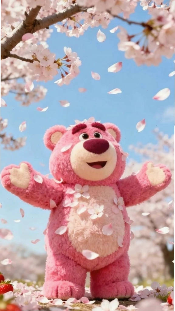 Hình nền gấu cute tung tăng giữa trời xuân, mang lại cảm giác vui tươi