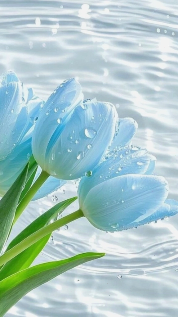Hình nền hoa tulip xanh dưới làn nước trong veo, mang vẻ đẹp độc đáo