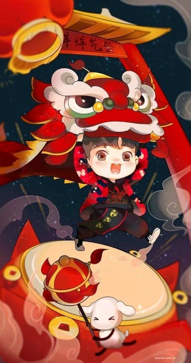 Hình nền Tết anime dễ thương với các nhân vật chibi