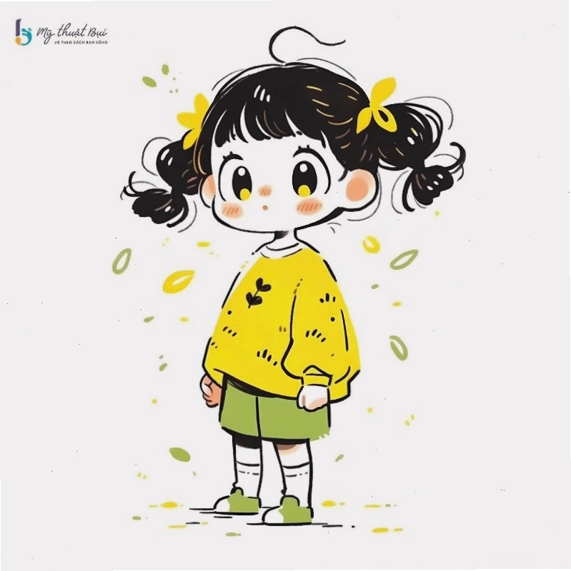 Hình vẽ chibi nữ với đôi mắt to tròn và nụ cười tươi tắn