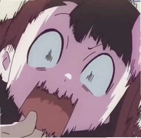 Meme sợ hãi phong cách anime với đôi mắt mở to