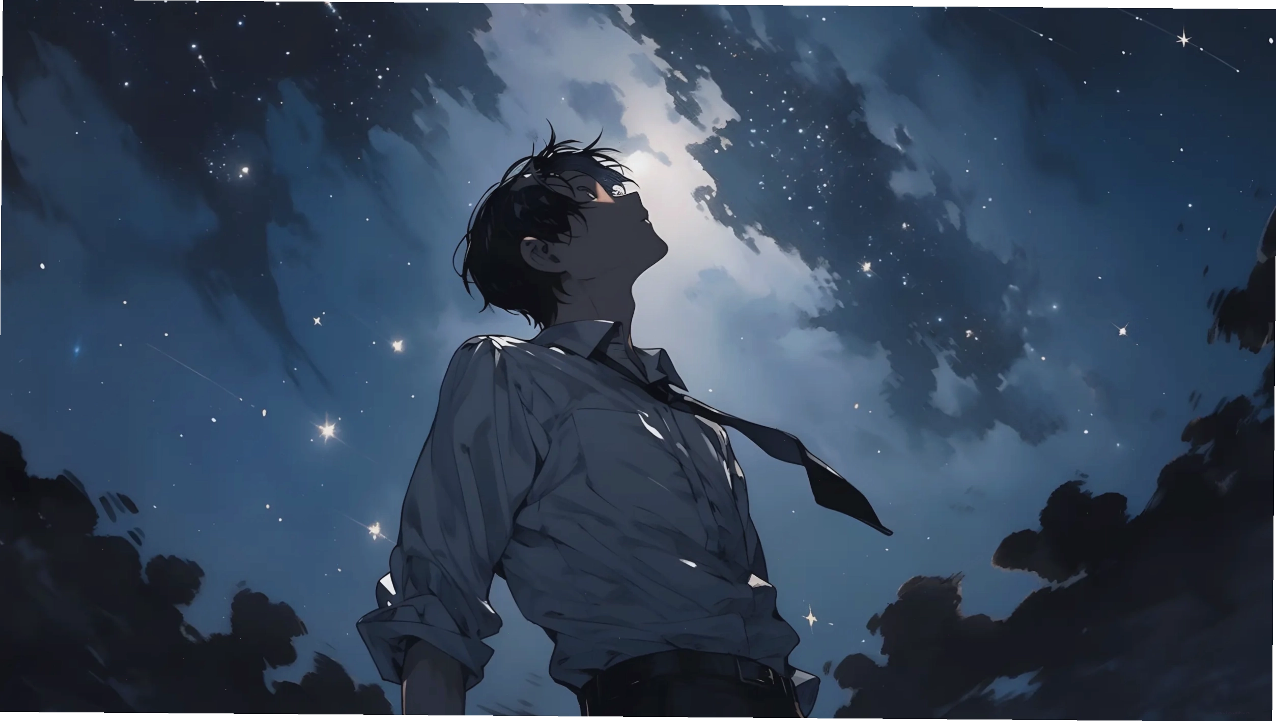 Nhân vật anime buồn ngồi một mình dưới mưa