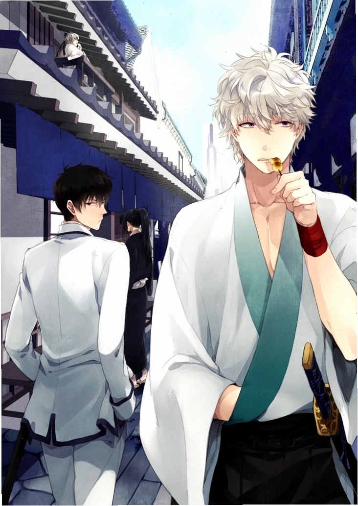 Nhân vật anime nam với phong thái điềm đạm trong trang phục kimono