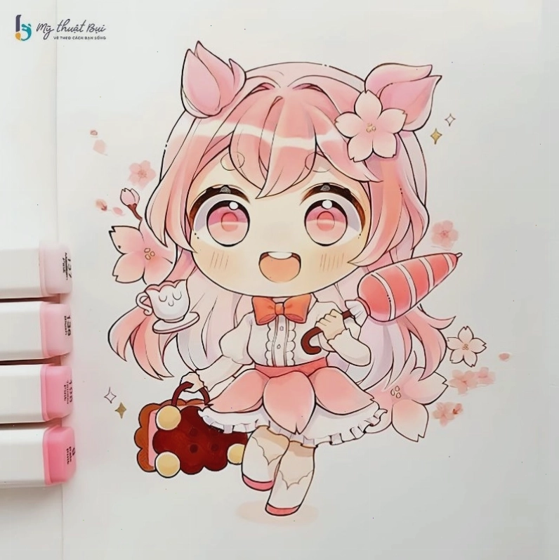 Nhân vật chibi nữ trong trang phục học sinh đáng yêu