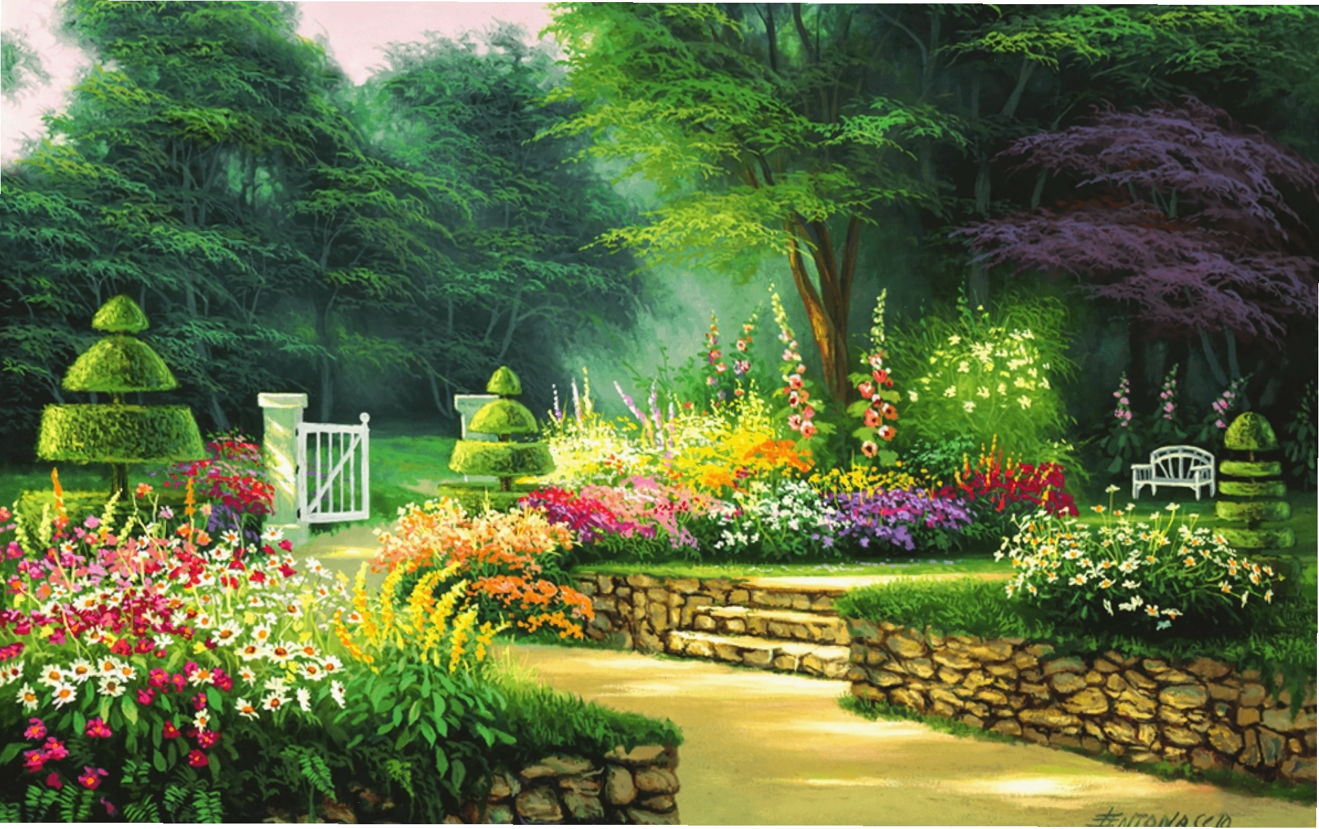 Tranh vẽ vườn hoa đơn giản tinh tế