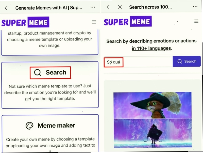 Truy cập website và nhập meme muốn tìm kiếm