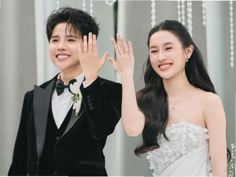 Vũ Cát Tường và Thu Trang trong lễ thành đôi