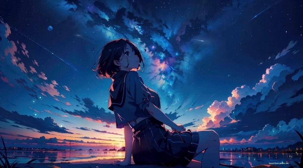 Wallpaper 4k pc anime với bầu trời đêm đầy sao và phong cảnh huyền bí