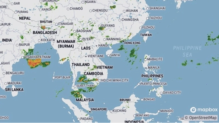 Bản đồ rađa khí tượng Việt Nam hiển thị dữ liệu mây mưa thực tế