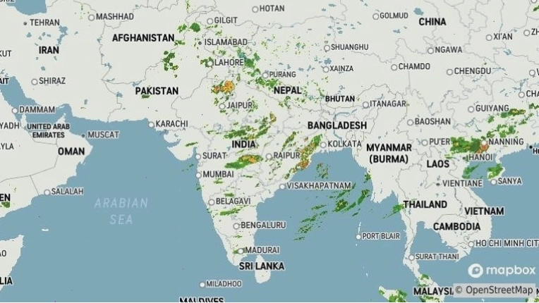 Live Punjab weather radar showing precipitation and storm movements