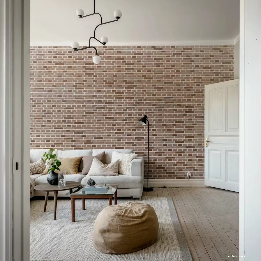 faux brick wallpaper for industrial loft style in a modern living room